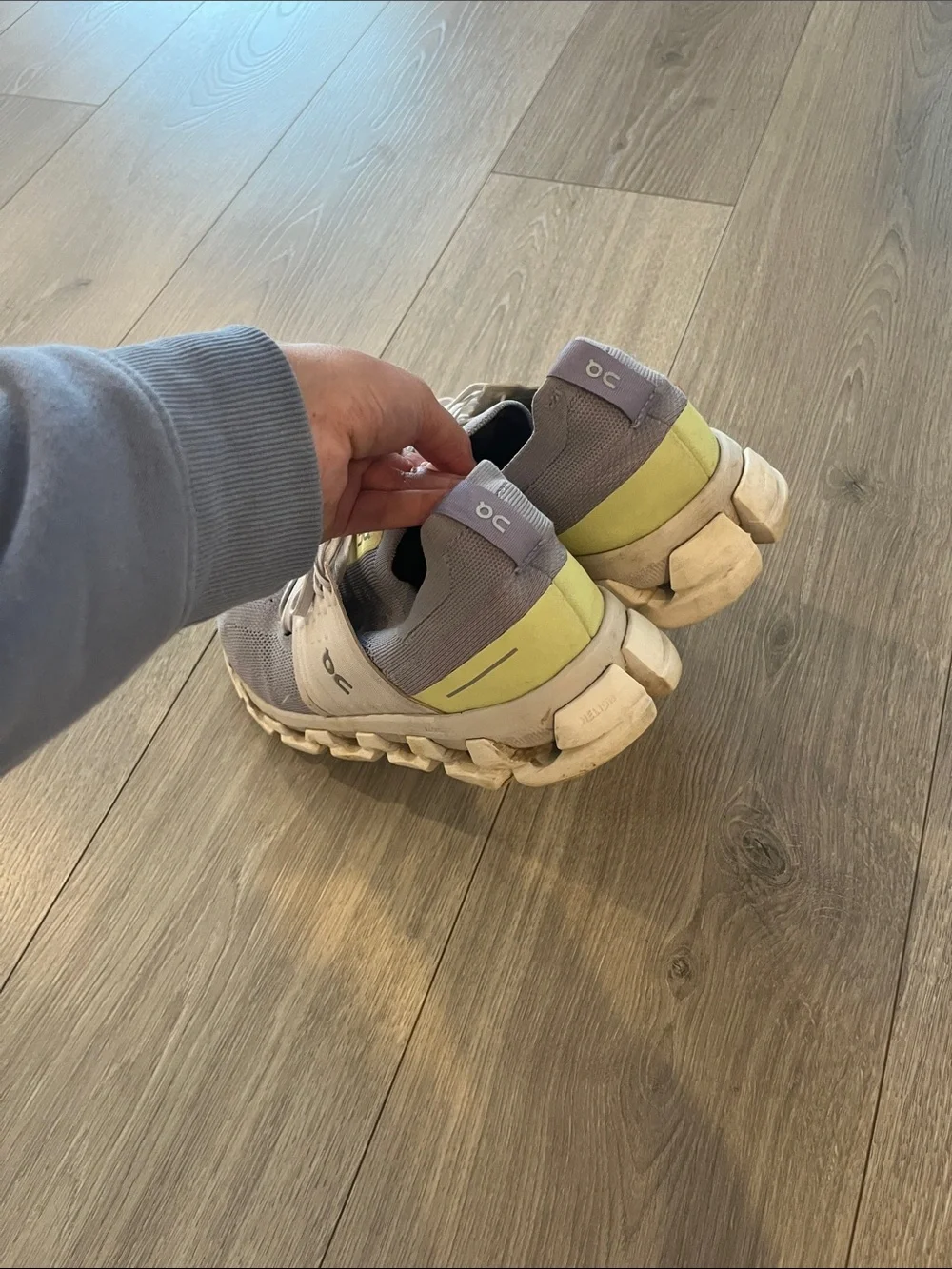 On Running Cloud Sneakers - Light Gray with Cream & Yellow Accents